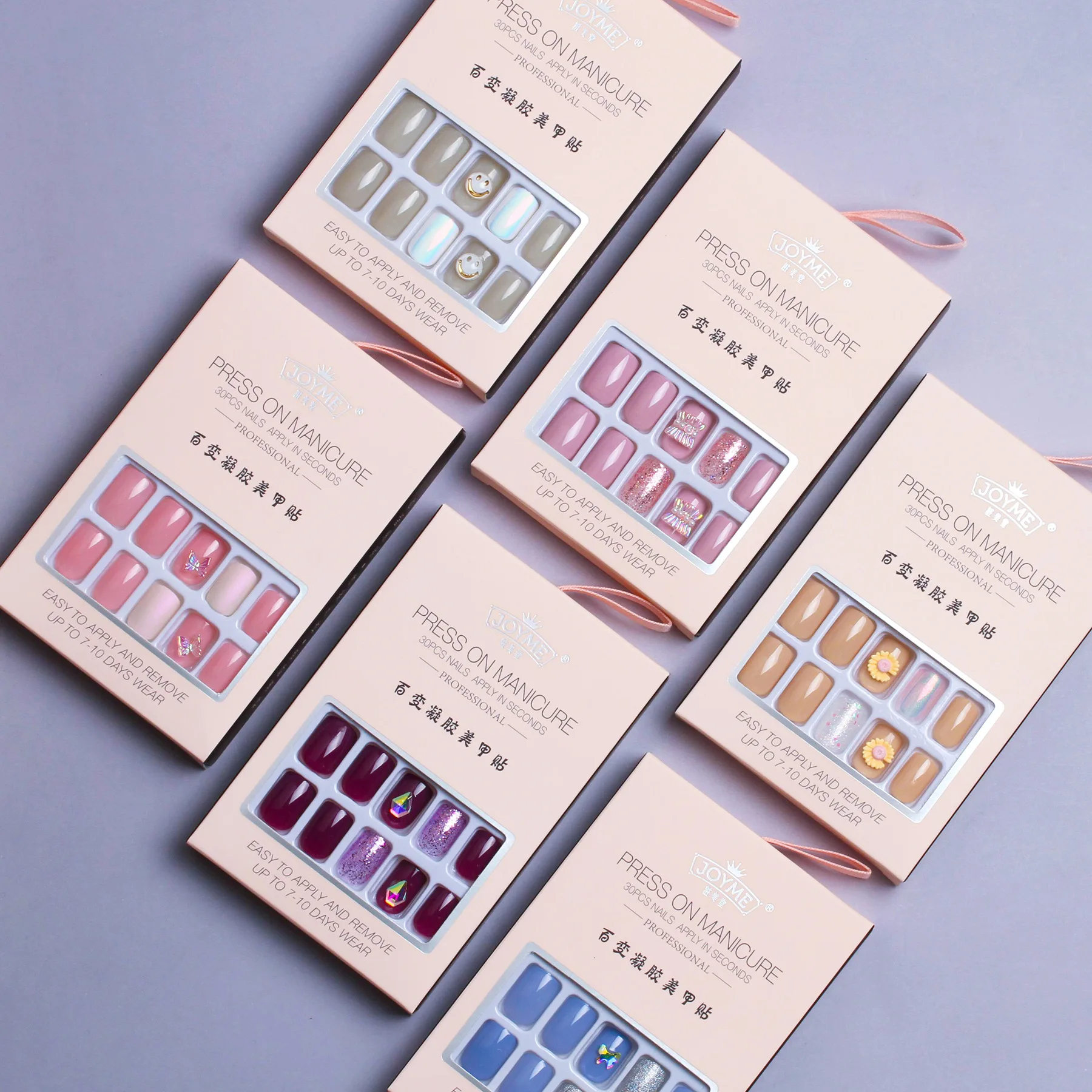 NEWAIR 24pcs/box matte design short square nail tip milk heart ice cream pattern press on nail false nail supplies