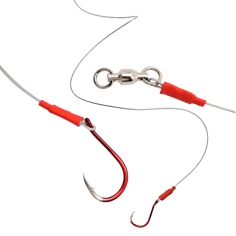 49 strand steel wire front wire red luminous string hook anti winding wire stainless steel swivel fishing hook wholesale