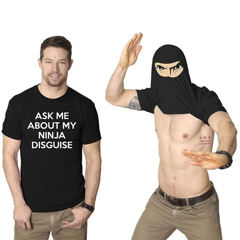 Drop Shipping Ask Me About My Ninja Disguise Flip T Shirt Funny Costume Graphic cotton T-Shirt Humor Gift tee