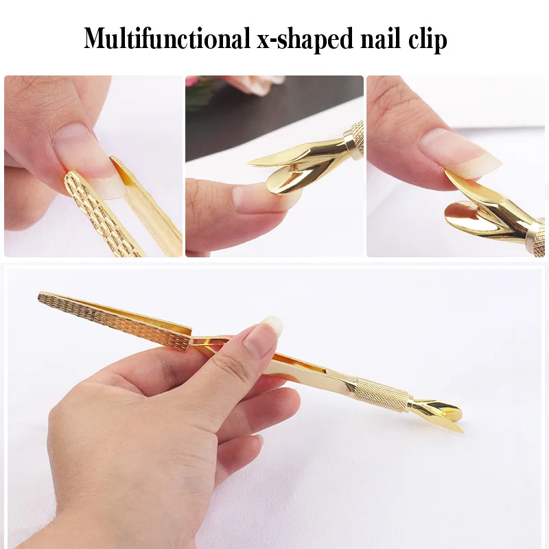 Nail Art Double-Headed Plastic Clip Crystal Nail Shaping Tweezers Stainless Steel Nail Polish Remover Glue To Push Dead Skin