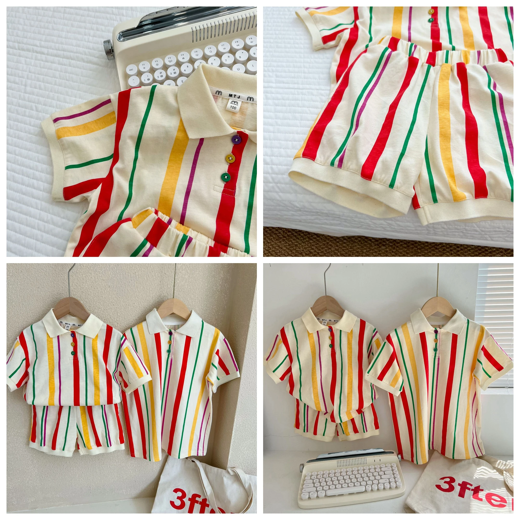 Children Boys Striped Polo Shirt And Cotton Shorts Summer Set Girl Brief Soft Breathable tee Dress For Baby Loose Dresses
