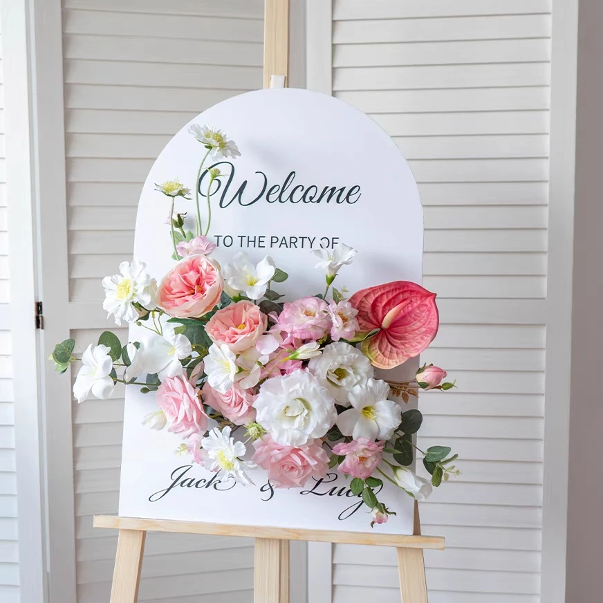Event Planning Supplies Silk Flowers High Quality Wedding Welcome Sign Blush Pink Hydrangea Flower Arrangement