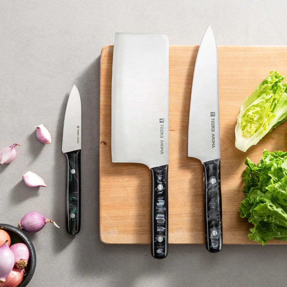 New Design Chinese Vegetable Cleaver Knives Acrylic Handle Kitchen Chopping Knife Set