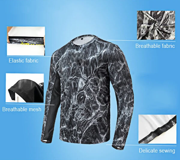 wholesale custom long sleeve perform t shirt camo jersey upf fishing clothes man uv fishing shirt unisex