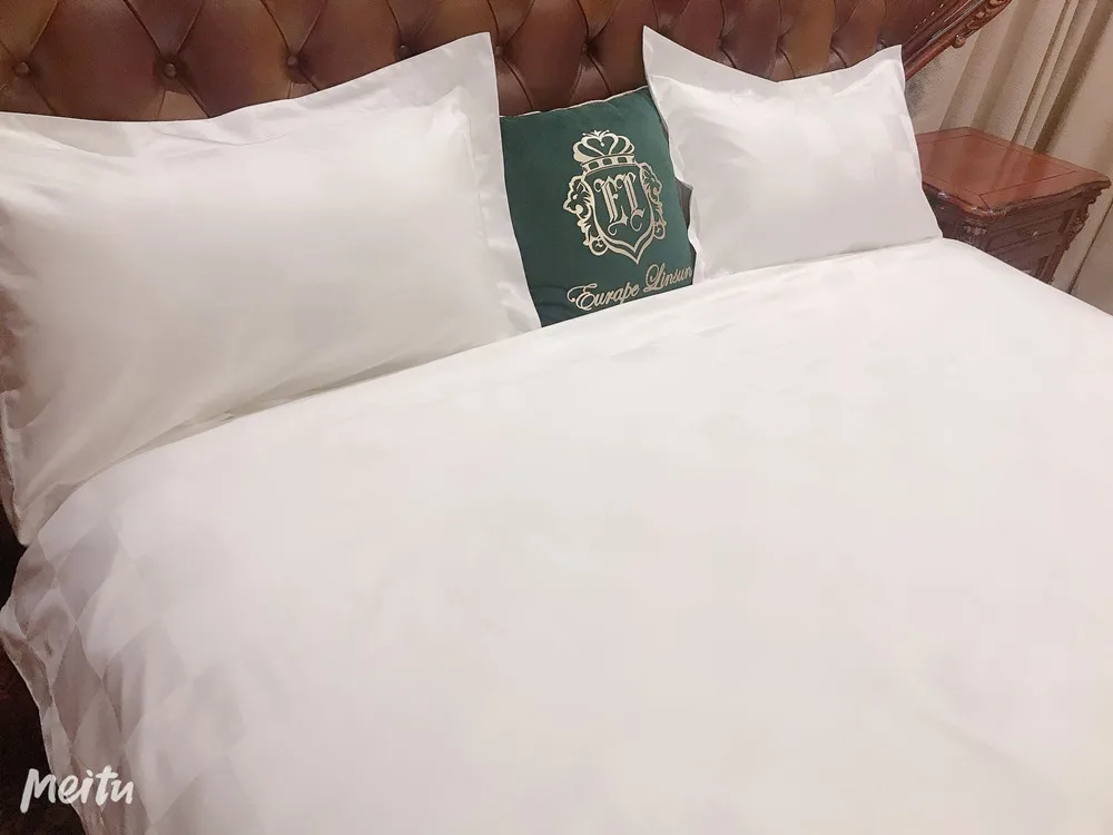 Deeda factory dobby check plain sateen white hotel bed sheets queen