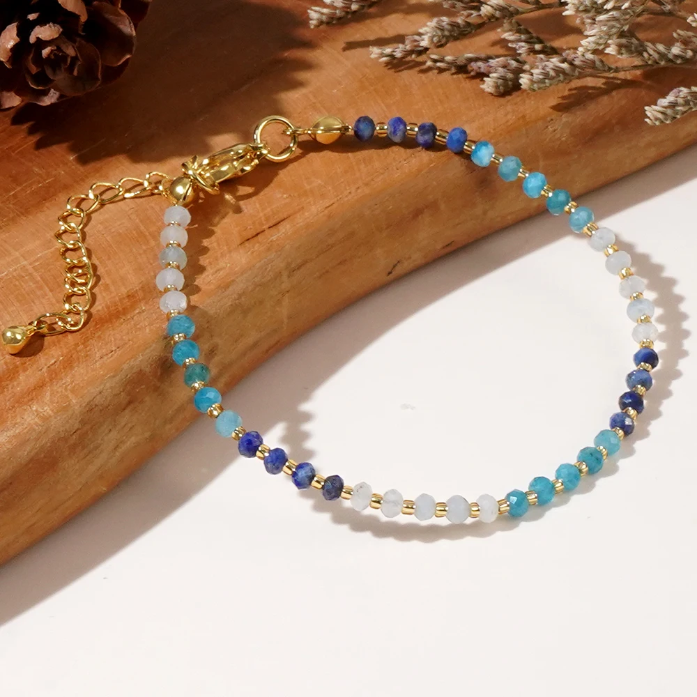 Go2boho Women Natural Stone Fashion Jewelry Blue Semi-Precious Stone String Glass Beaded Bracelets Boho New Gemstone Chains