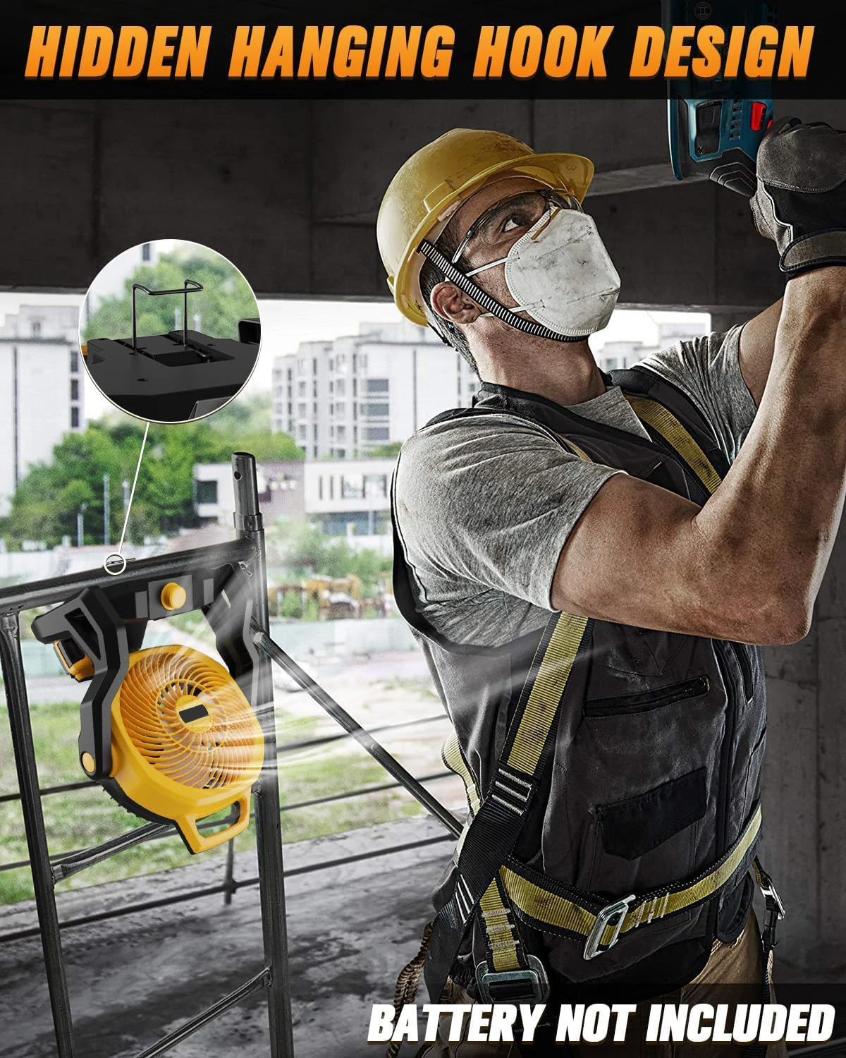 Battery Operated Fan for Dewalt Battery with AC Adapter, Up to 650 CFM Portable Fan, Variable Speed Low Noise