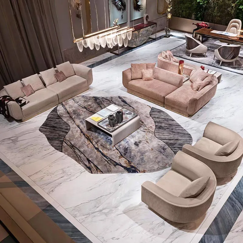Italian Modern Minimalist Designer Marble Combo Living Room Coffee Table Postmodern High-Low Shape Living Room Coffee Table