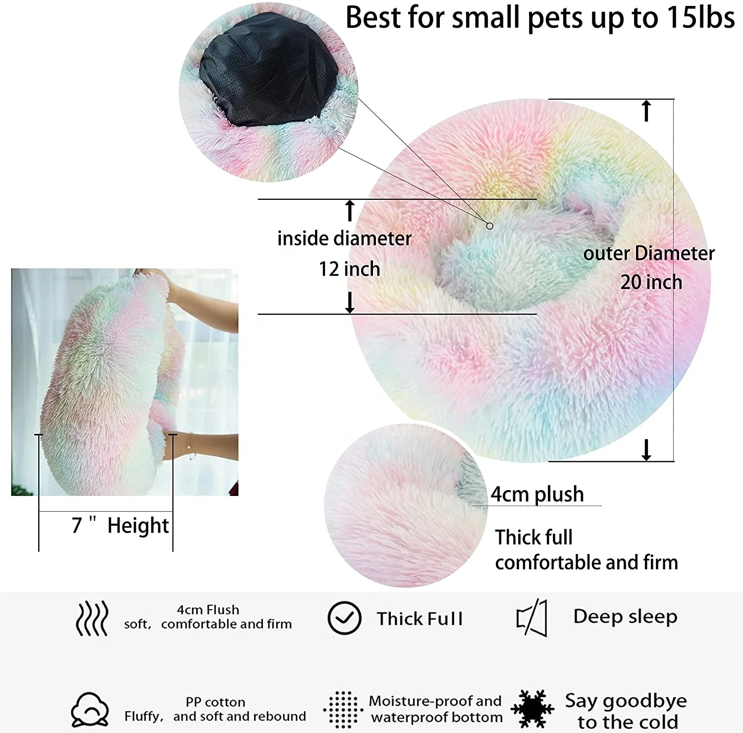 Solid Print Breathable Durable Fluffy Comfort Round Soft Faux Fur Washable Plush Custom Non Slip Calming Waterproof Dog Bed