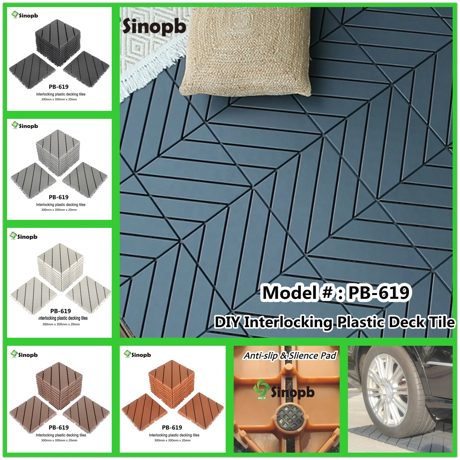 Interlocking removable outdoor floor tiles easy install DIY patio floor tile fireproof deck tile