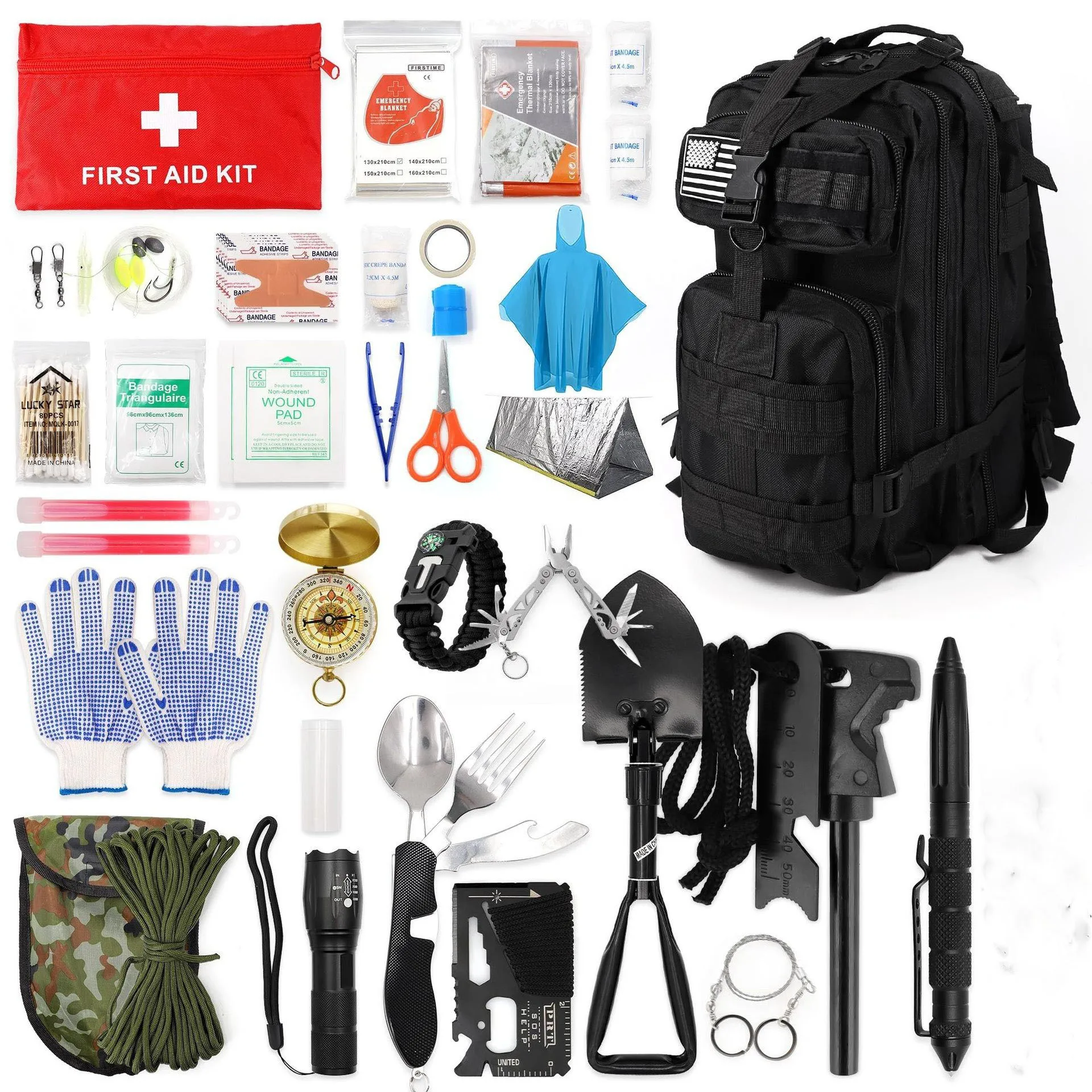 Outdoor camping equipment hiking backpack survival tool set emergency rescue kit multi-functional outdoor survival equipment