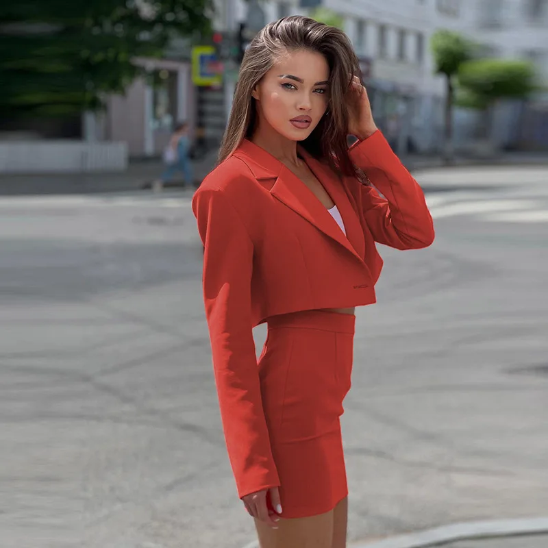 Fashion Formal Professional Short Suit Slim Fit Short Skirt Long Sleeve Women Suits Office Formal Dress Ladies Coat Dress Suits