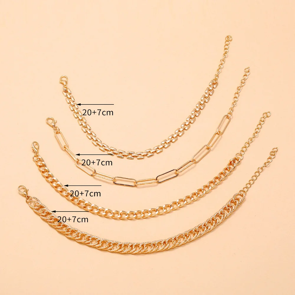 Go Party Fashion Jewelry Anklets 4Pcs Set Cuba Link Chain Anklets Foot Jewelry Alloy Watch Chain Tennis Chains Anklet For Women