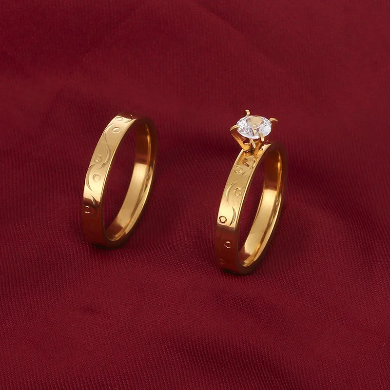 Manufacturer custom tarnish free jewelry 2022 stainless steel diamond zircon ring 18k gold plated couple ring anel