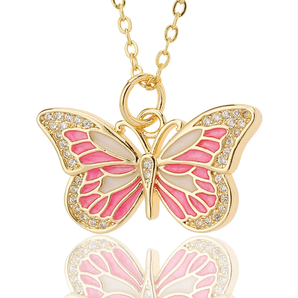 INS Style Elegant 31 Styles Spring Drop Oil Zircon Butterfly Pendant Temperament Necklace For Women Jewelry