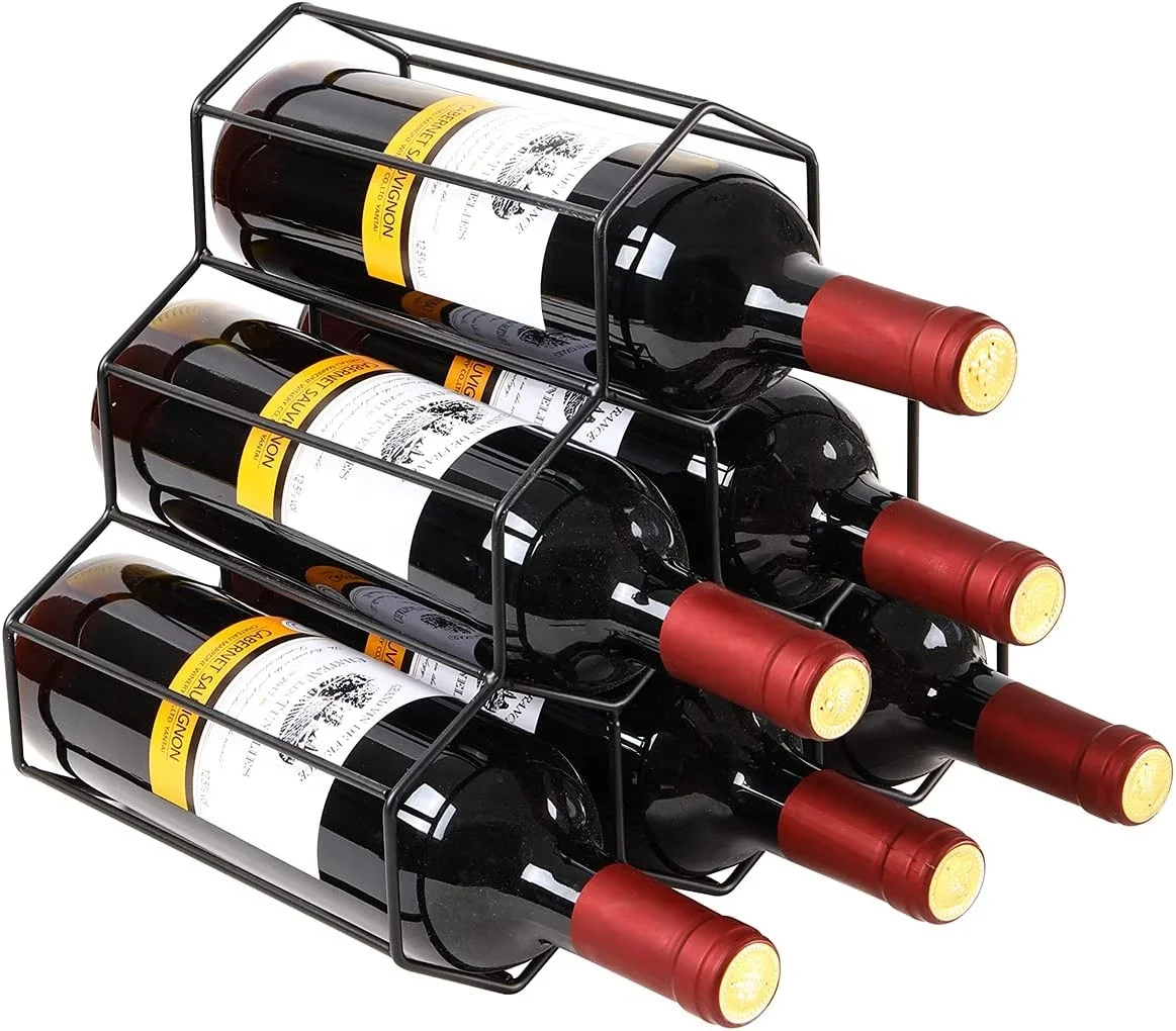 Wine Rack Freestanding Wine Rack,6 Bottles Countertop Free-Stand Wine Storage Holder Protector for Red White Wine,Black