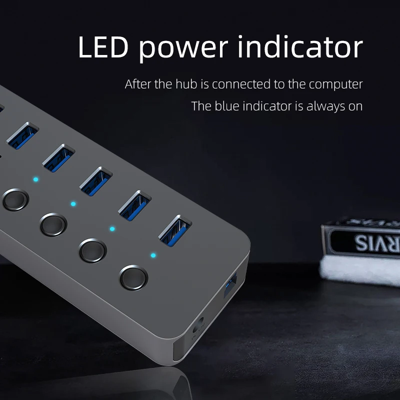  Алюминий 10 порт USB 3 0 концентратор с переключателем высокой скорости док-станция Usb разветвитель для мобильных телефонов