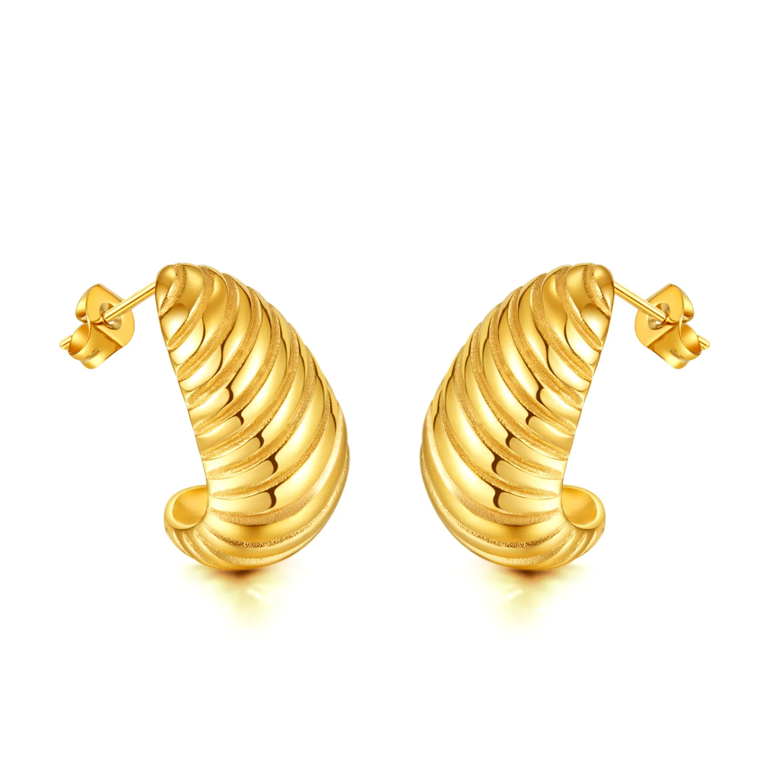 18k Gold Plated Stainless Steel Screw Pattern Hoop Earrings Jewelry Accessories Spiral Cute Stainless Steel Hoop Earrings Large