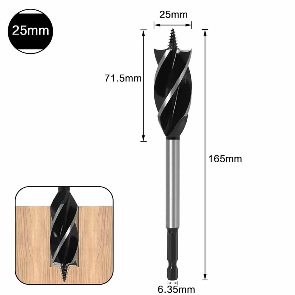 35mm Woodworking Twist Drill Bit Set Long Four-Slot 6.35mm Shank Carbide Drill Bit Hole Saw