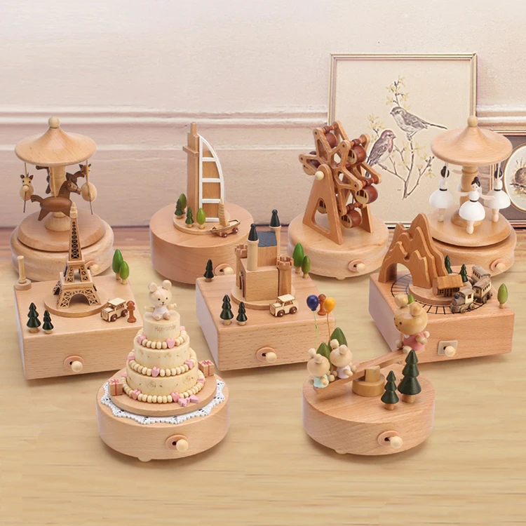 Customizable Ferris Wheel Music Wooden Hand-cranked Music Box For Couple Gifts