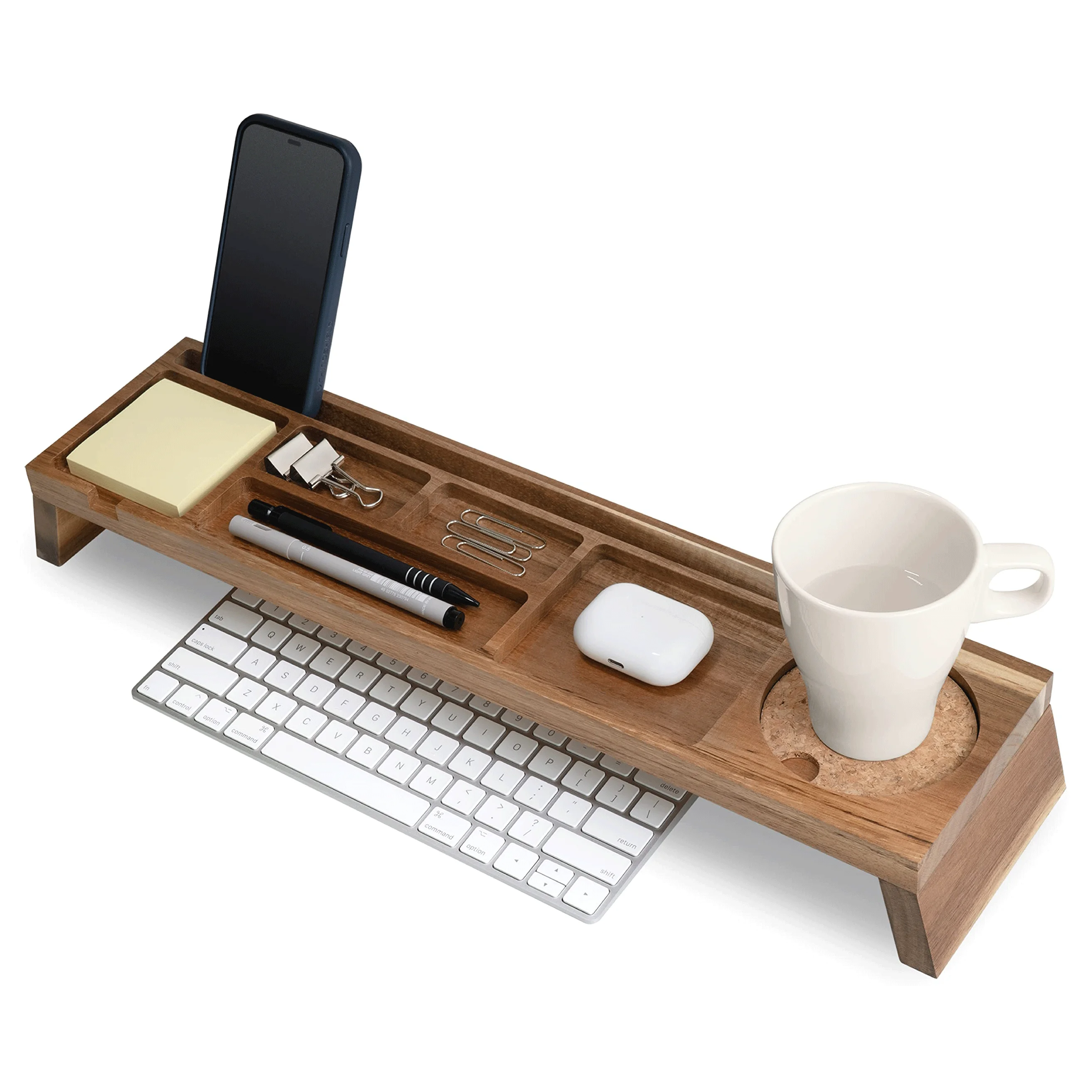 Natural Wood Desk Organizer Multi-Compartment Wooden Organizers Minimalist Gaming Desk Mount Organizer For Desktop