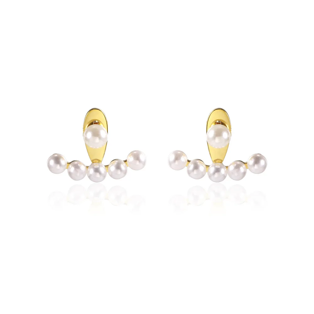  Delicate Gold Silver Plated Stainless Steel Earrings Women Freshwater Pearl Stud