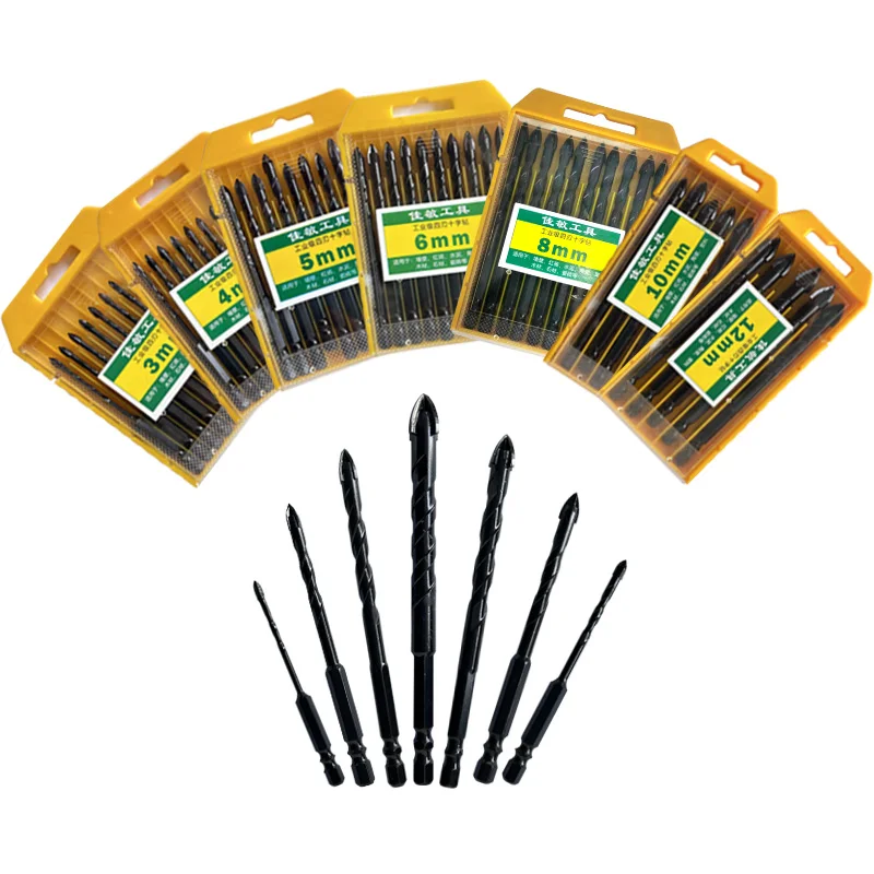 Hexagonal cross tile drill bit glass ceramic concrete cement wall opening drill bit alloy triangle drill bit