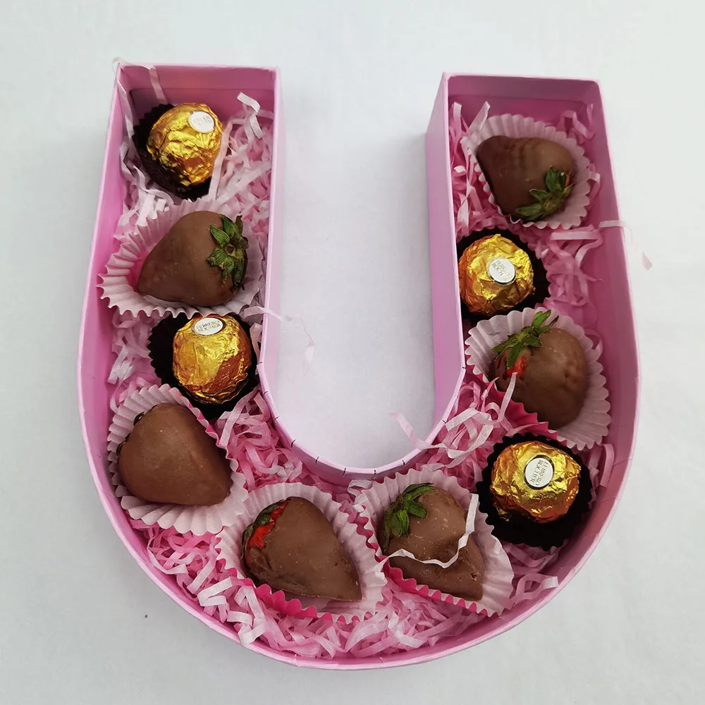 I Love You Fillable Mache Cardboard Letter Shaped Box For Chocolate Strawberry Sweet Packaging
