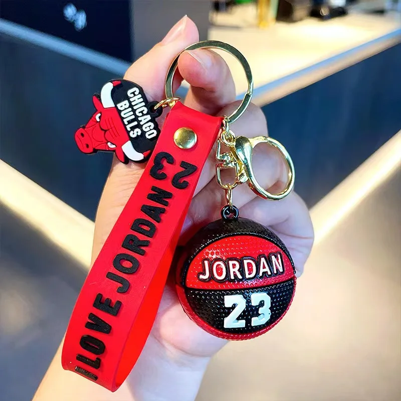 mini 3D basketball Team high quality sports club fans pvc plastic ball keychain Pendant Basketball team souvenir key chain