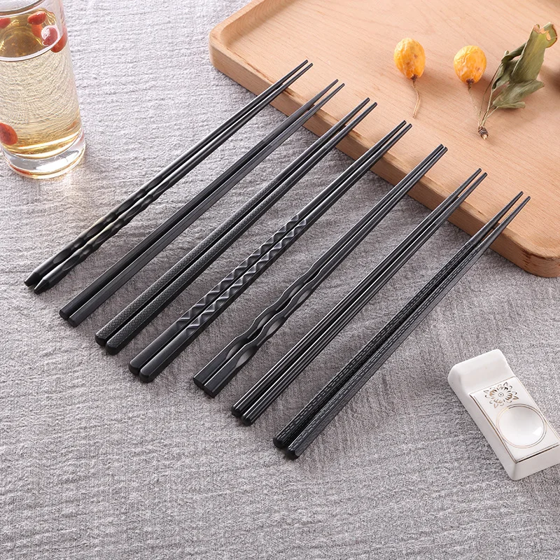 
Custom engraved logo black alloy fiberglass noodle chopsticks wholesale portable sushi fine tip stick fiber glass chopsticks 