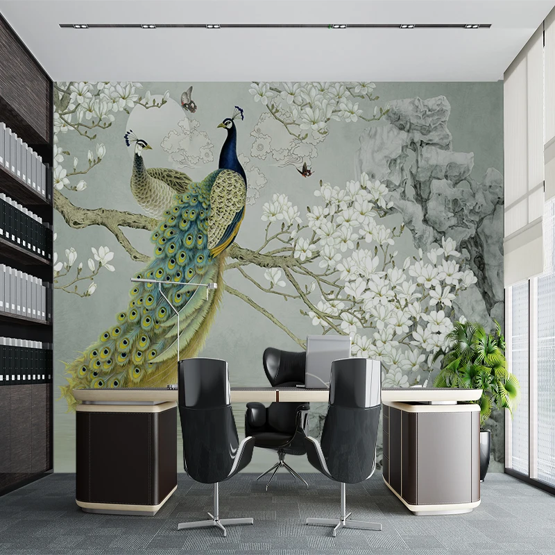 Chinese Painting Style 3d Wallpaper Green Peacock Wallpapers/wall Coating