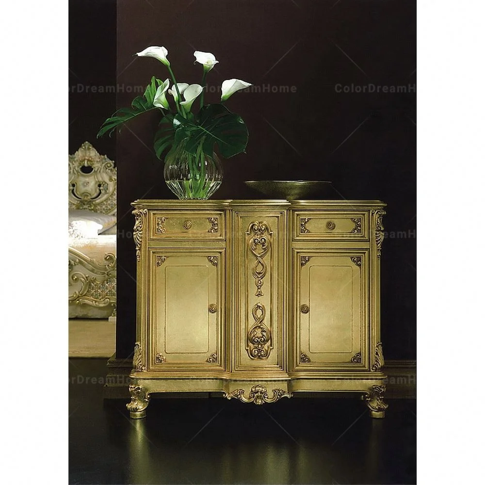 French Royal Golden Locker Solid Wood Chest of Drawer (1600112643777)