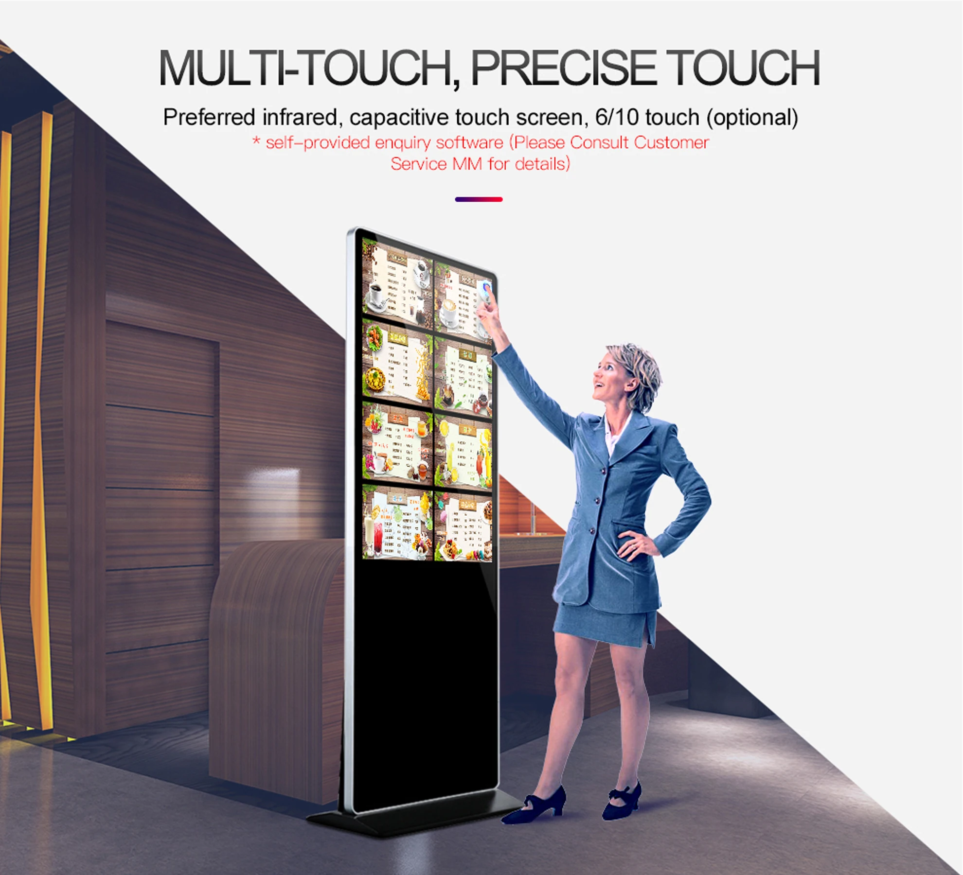 Indoor LCD Vertical Standalone Advertising Digital Signage and Displays with 10 Point Touch Screen for Advertising Reception Sto