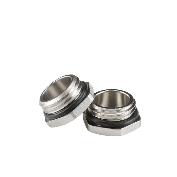 Metal fasteners waterproof rotary hole plug brass nickel plated hex threaded hole plug with O-ring