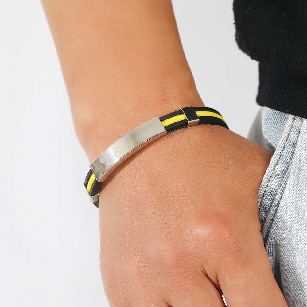 Stainless Steel Magnetic Clasps Armband Bangle Silicone Rubber Band Wristband