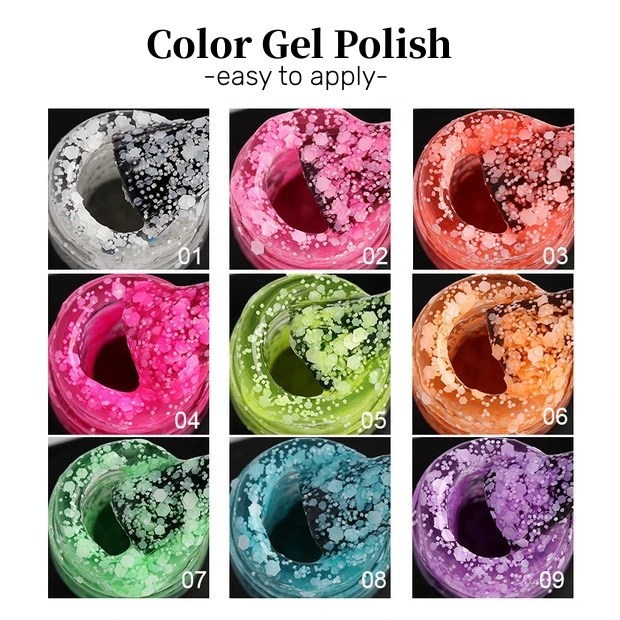 MyBeautyNails Gel Polish Set Nail Art Glitter Ombre Designs Hexagon White Color Flake Gel Chunky Glitter Gel Nail UV