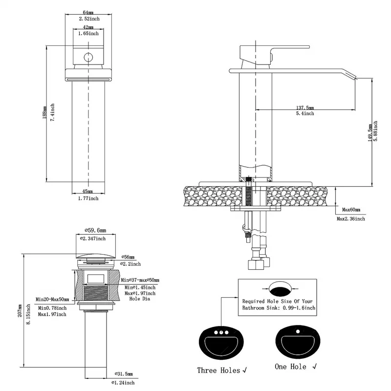 Modern Commercial Short Brushed Nickel One Handle Basin Mixer Tap Single Hole Deck Mount Waterfall Spout Bathroom Sink Faucet