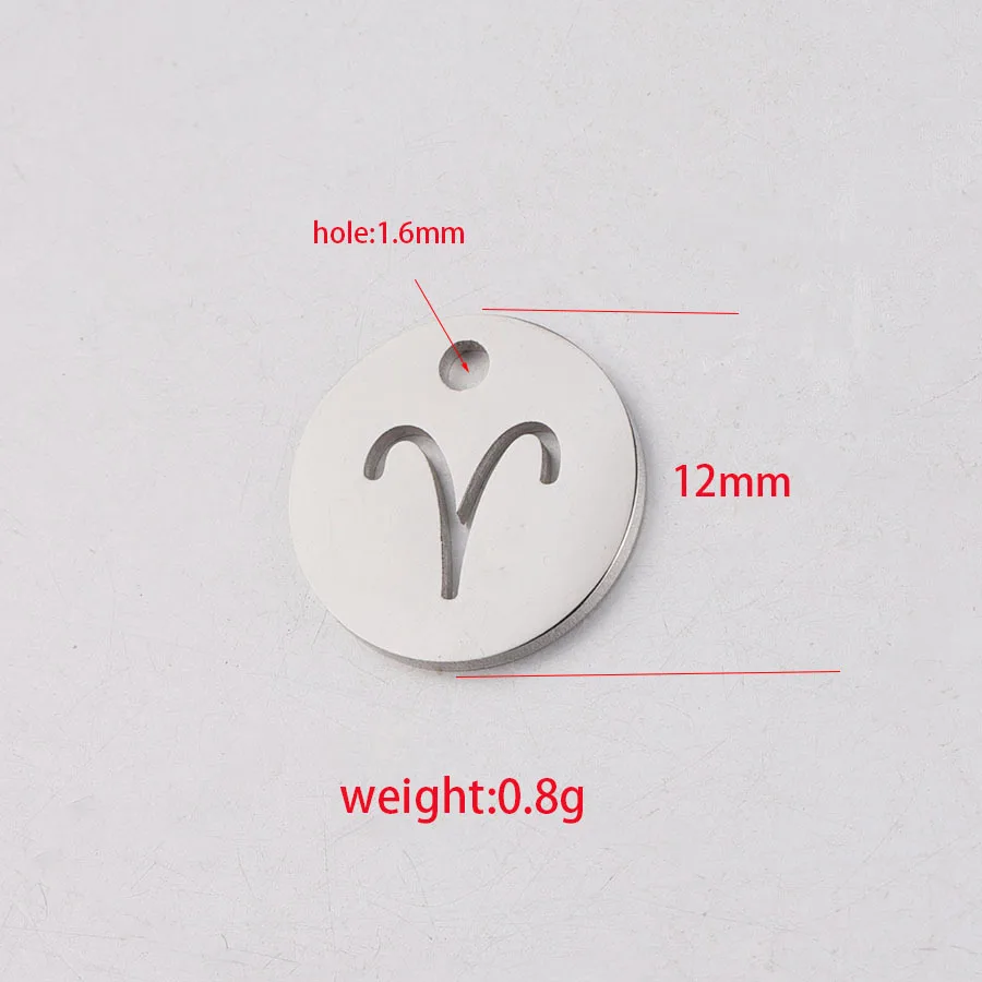 Wholesale Lucky Charm 12 Zodiac Constellations Sign Jewelry Stainless Steel Mirror Polished Pendant for Necklace Bracelet DIY