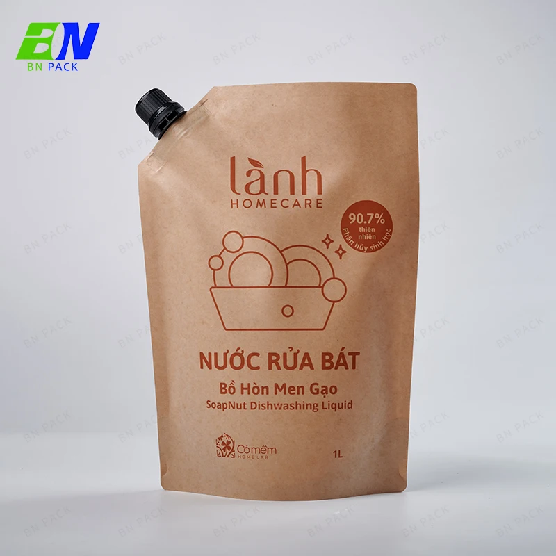 Refill eco-friendly customized  shampoo spout bag substainable plastic Beverage Liquid 16oz 32 oz bag with spout