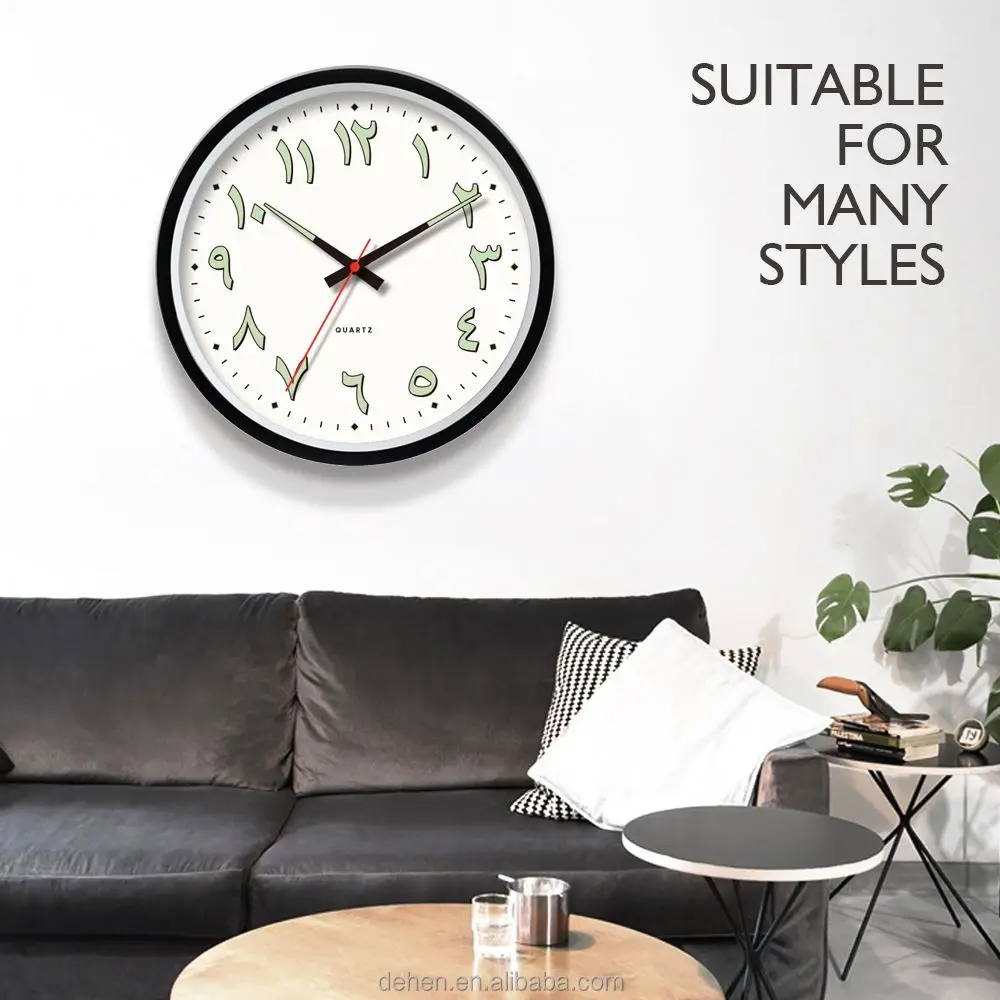 12 inch Modern plastic luminous Wall Clock Fluorescence Silent Custom Quartz Clock Battery Powered Decorative Wall Clock for Off