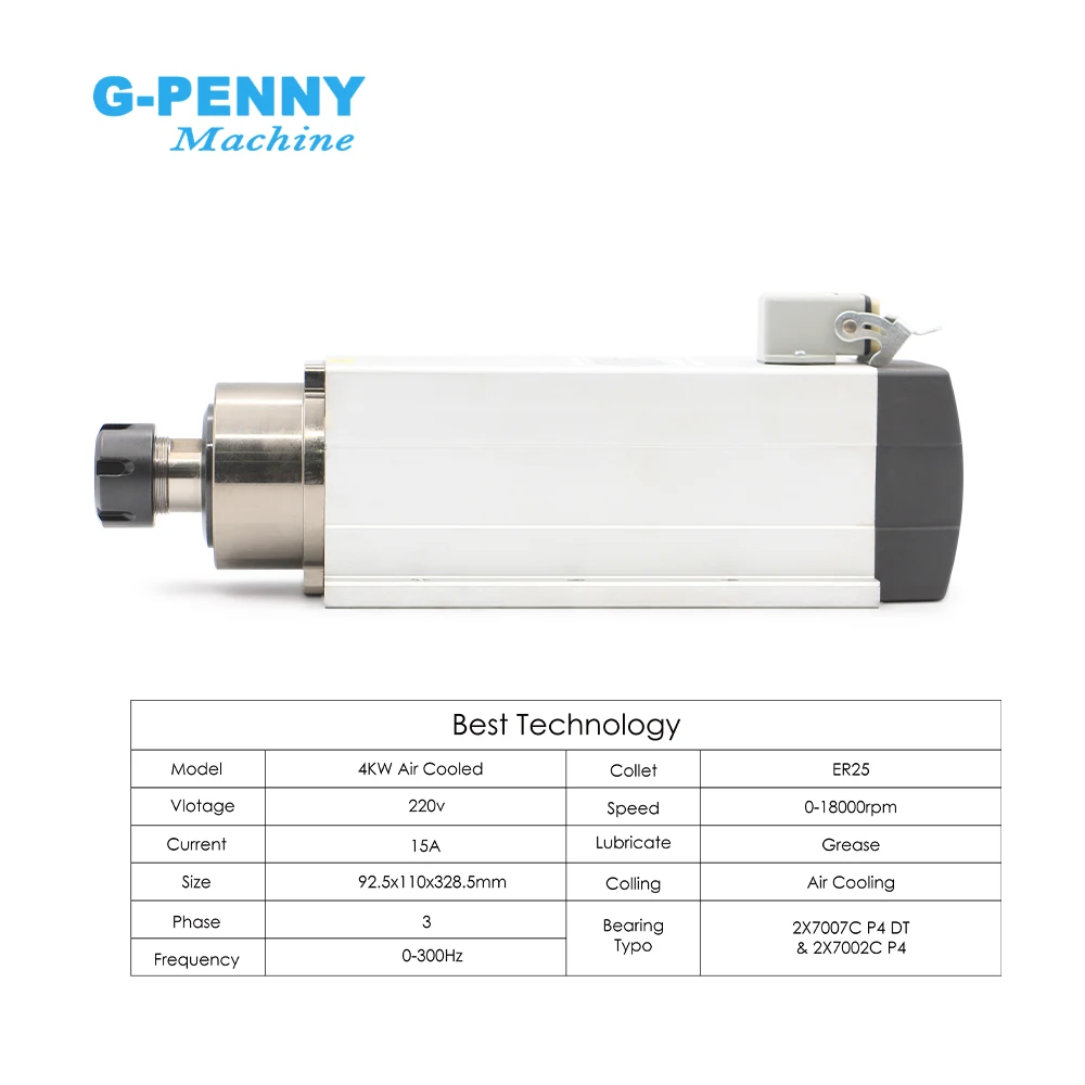 g-penny 4kw ER25 220v/380v air cooled spindle motor 18000rpm cnc spindle motor kit
