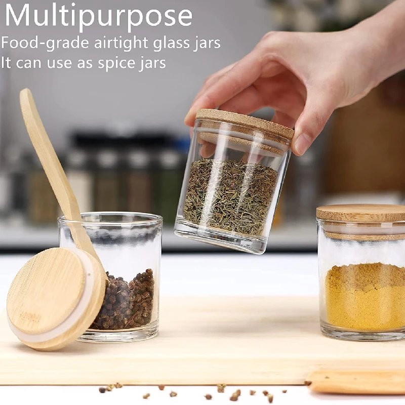 Kitchen 6 OZ Clear Empty Food Storage Jars Airtigh Candy Cookie Container Thick Glass Jars with Bamboo Lids