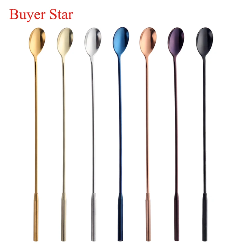 Custom logo Mixing Wine long handle black Spoon Stainless Steel Cocktail tools Bar spoon