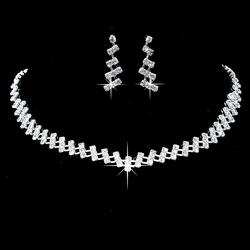 Свадебные украшения, простые серьги и ожерелье из сплава со стразами в европейском и американском стиле, набор украшений, продажа классических серебряных украшений