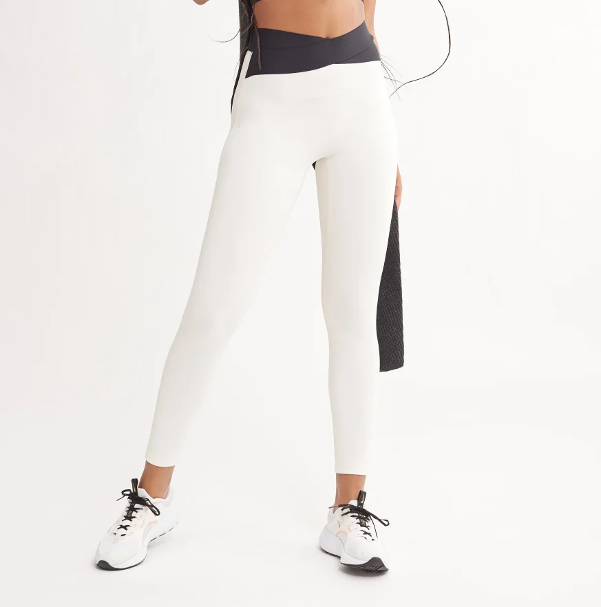 Popular Womens Nylon Spandex 3/4 Length Crossover Waistband Cropped Leggings