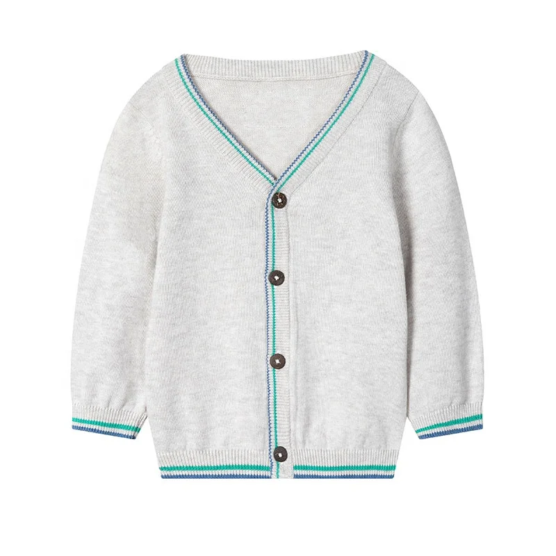 
Baby cardigan with pure cotton beige melange stripe rib long sleeves soft touch baby sweater 