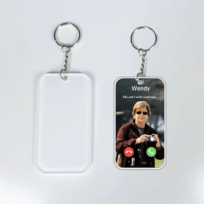 3 different size Memorial mobile keychain customized acrylic key holder Sublimation cellphone keychain  blanks