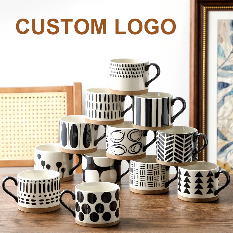 Custom Large handmade 15oz Ceramic Coffee Mug with logo Blue Hand Painted Porcelain Ceramic Mugs Tea Cups for Office Home gift