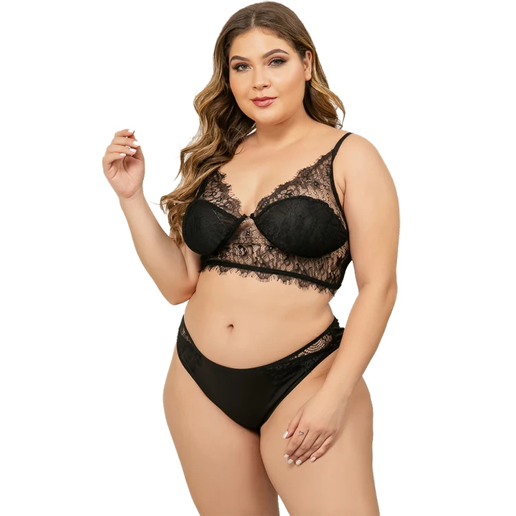 Plus lingerie for ladies sexy underwear lace thong wireless bra hot nighties
