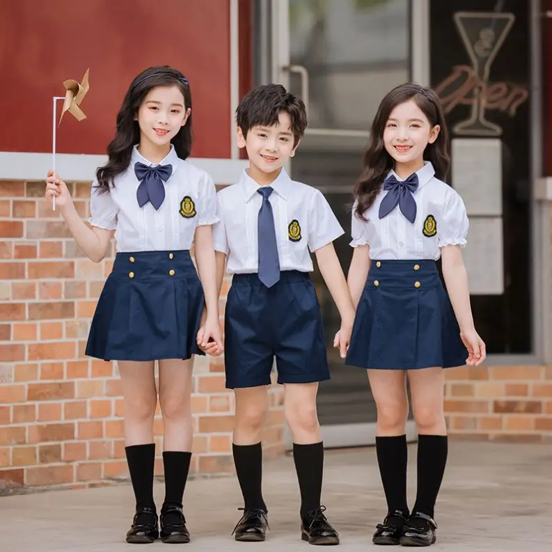 RG-Hot Sale summer boys and girls shirts tops suits 2 pcs sets children school uniform design